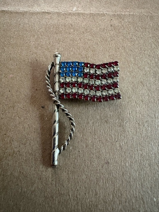 Jewelry - Rhinestone American Flag Pin - Red, White & Blue